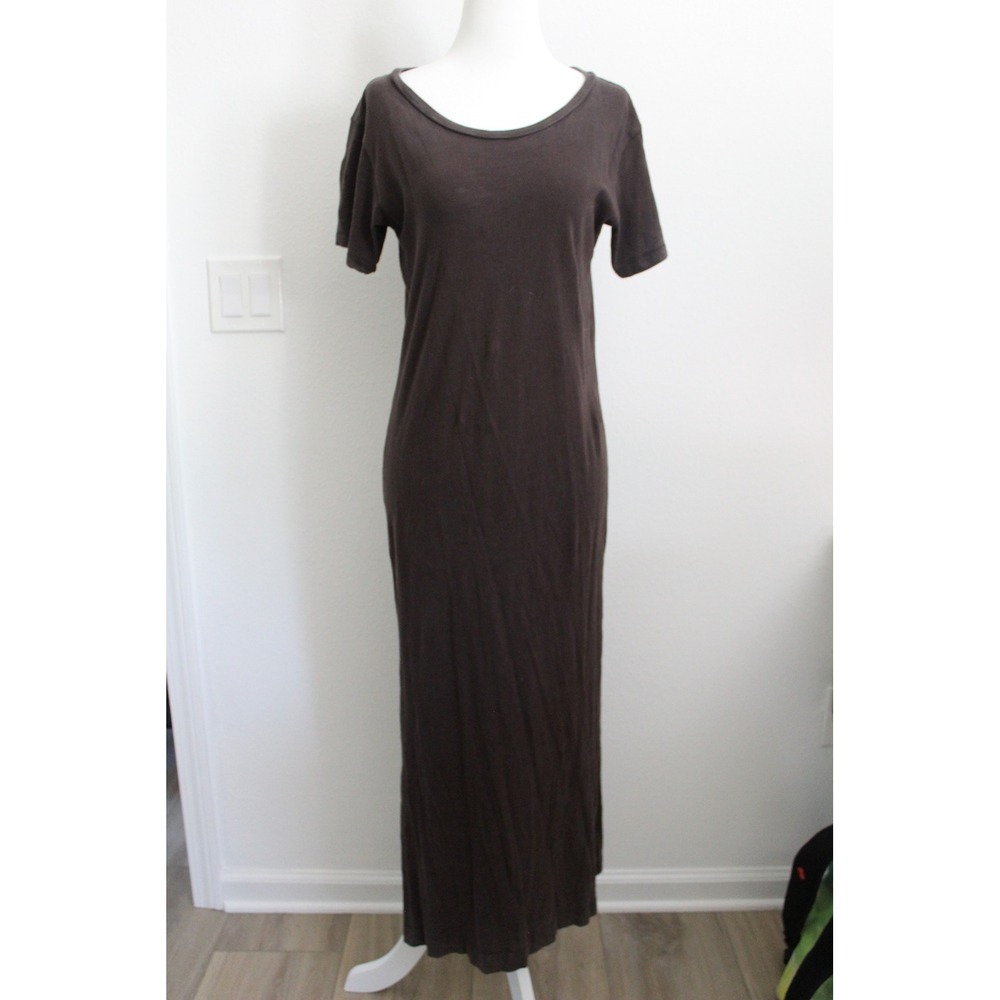 Billabong Women's Charcoal Slub Knit Short Sleeve Side Slit Maxi T-Shirt Dress S